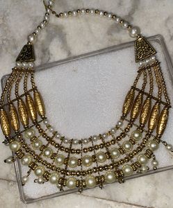 Bridal White Moti And Golden Necklace