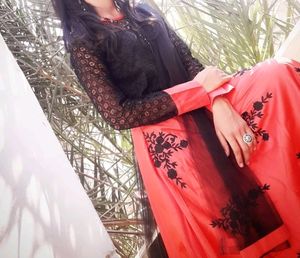Black &amp; Coral Long Dress