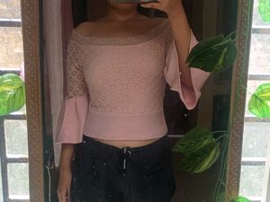 off shoulder pink top