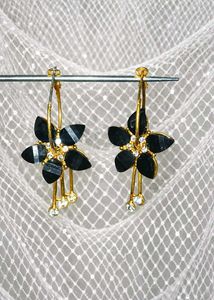 Floral Drop Earrings - Gold & Black