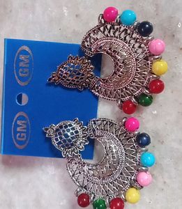 Funky Beaded Crescent Earrings