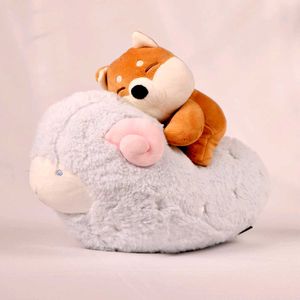 Adorable Plush Sheep with Shiba Inu Companion