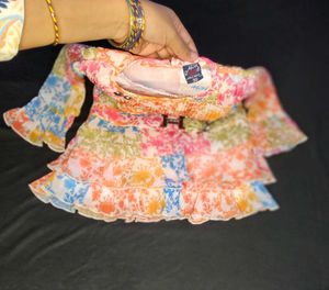 Cute Colorful top with white stretchable pant