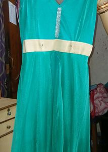 Sea Green Gown With White Stone Work
