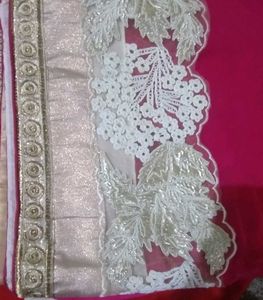 Elegant Pink &amp; Silver Embroidered Saree