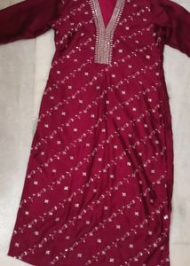 Maroon Embroidered Kurti