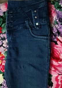High Waisted Button Accent Jeans