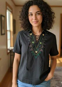 Embroidered Black Top