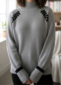 Cozy Grey Ribbed Knit Turtleneck Sweater