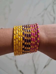 Yellow Blue Pink Glass Bangles