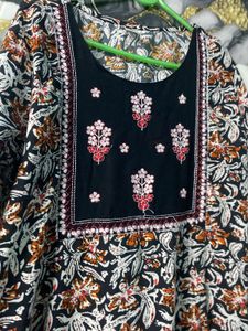 Floral Black Kurta