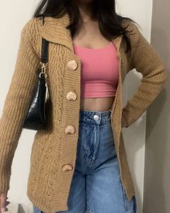 Long Collared Front Open Woollen Sweater