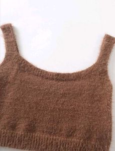 Fuzzy Solid Crop Knit Top