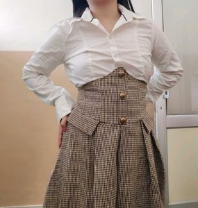 Checked High-Waisted Skirt