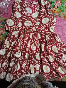 Floral Print Red Dress