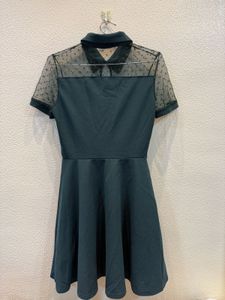 Green Polka Dot Sheer Panel Fit &amp; Flare Dress