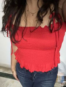 Red Tie-Strap Crop Top