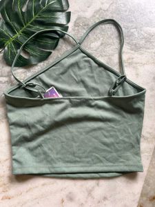Green Ribbed Halter Neck Top