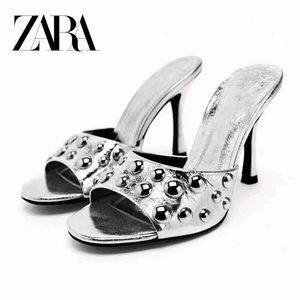 Y2k Zara Metallic Silver Studded Heels