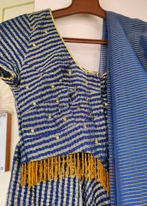 Navyblue Net Chania Choli With Beads Hanging