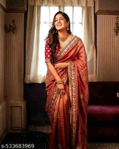 Stunning Red &amp; Gold Silk Blend Saree