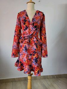 Floral Print Ruffle Dress, Length 38 Inches