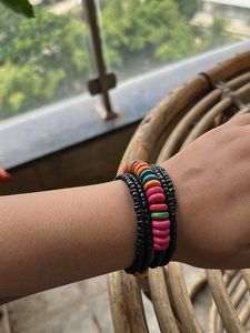 Colorful Wood Bead Bracelet Set
