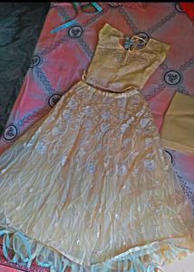 Yellow Gown With Dupatta And Stitched Blouse