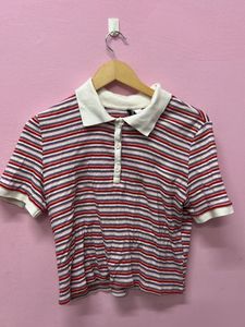 Striped Crop Polo Shirt