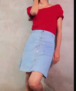 Cute maroon top and blue denim skirt set