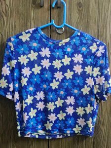 Zudio Women Floral Print High Neck Sheer Crop Top