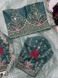 Net Saree Attached With Blouse Piece 💗