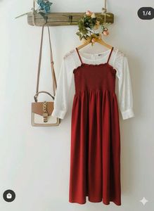 🇰🇷Pinteresty Red dress with white inner top 🍓