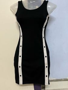 Black Mini Dress with Button Detail