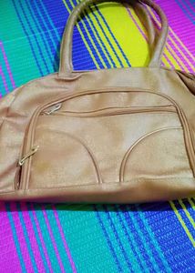 Brown Faux Leather Satchel Bag