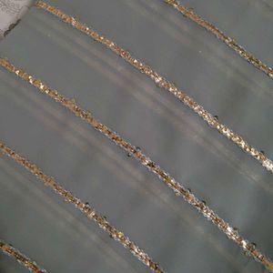 Grey &amp; Gold Striped Saree With Blouse Piece