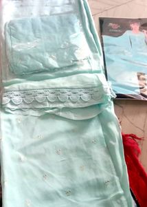 Single Pics.Firozi Colour With Heavy Dupatta Pure Organza