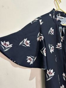 Elegant Floral Print Tie Neck Top