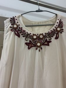 Off White Georgette Gown With Heavy Embroidery