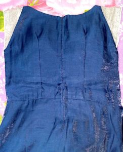 Navy Blue &amp; Silver Striped Maxi Dress