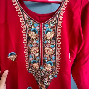 Beautiful Stiched Red Suit With Plazo