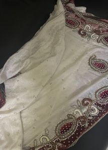 Heavy Embroidered Indian beige Stitched Saree