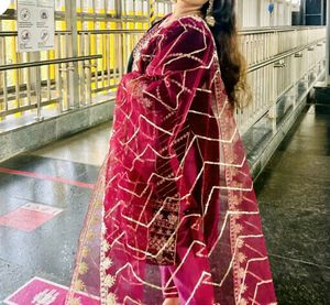 Sale🎉Velvet Cording Sequence Embroidery Work Suit