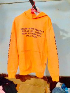 knit Orange Slogen Printed Hoodie Sweater Size Bet