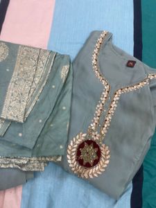 Elegant Grey Embroidered Kurta Set
