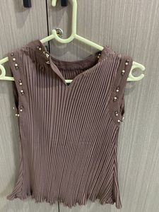 Pleated Pearl Detail Top