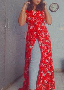 Red Floral Slip Dress with Slit❤️‍🔥