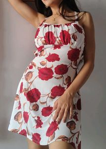 Elegant floral printed fit and flare mini dress