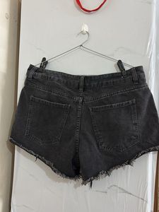 Black Denim Frayed Hem Shorts