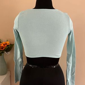 Light Blue Crop Top With Lilac Skirt